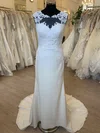 Sheath/Column Illusion Stretch Crepe Sweep Train Wedding Dress With Appliques Lace #UKM00028480