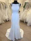 Trumpet/Mermaid Scoop Neck Stretch Crepe Sweep Train Wedding Dress With Pearl Detailing #UKM00028494