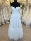 A-line Off-the-shoulder Tulle Floor-length Wedding Dress With Ruched #UKM00028495