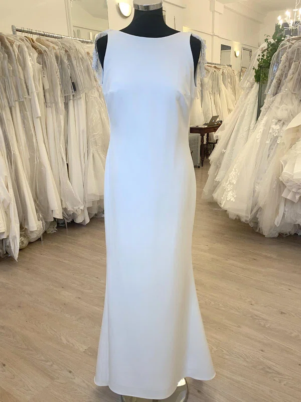 Sheath/Column Scoop Neck Stretch Crepe Floor-length Wedding Dress With Appliques Lace #UKM00028496