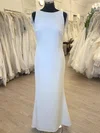 Sheath/Column Scoop Neck Stretch Crepe Floor-length Wedding Dress With Appliques Lace #UKM00028496