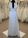 Sheath/Column V-neck Satin Sweep Train Wedding Dress #UKM00028509