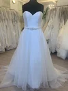 Ball Gown/Princess Sweetheart Satin Tulle Sweep Train Wedding Dress With Pearl Detailing #UKM00028511