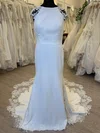 Sheath/Column Scoop Neck Stretch Crepe Court Train Wedding Dress With Appliques Lace #UKM00028515