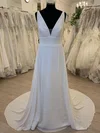 A-line V-neck Chiffon Court Train Wedding Dress #UKM00028517