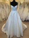Ball Gown/Princess V-neck Satin Court Train Wedding Dress With Appliques Lace #UKM00028520