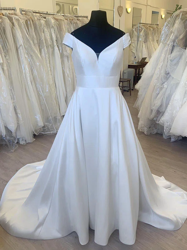 Ball Gown/Princess Off-the-shoulder Satin Court Train Wedding Dress With Ruched #UKM00028522