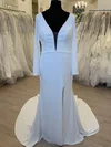 Sheath/Column V-neck Satin Chiffon Sweep Train Wedding Dress With Split Front #UKM00028523