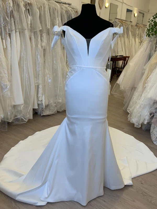 Trumpet/Mermaid Off-the-shoulder Satin Court Train Wedding Dress #UKM00028528