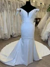 Trumpet/Mermaid Off-the-shoulder Satin Court Train Wedding Dress #UKM00028528
