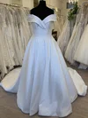 Ball Gown/Princess Off-the-shoulder Satin Sweep Train Wedding Dress With Ruched #UKM00028529
