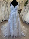 Ball Gown/Princess Sweetheart Tulle Court Train Wedding Dress With Appliques Lace #UKM00028533