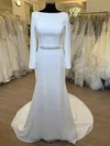 Sheath/Column Scoop Neck Chiffon Sweep Train Wedding Dress With Beading #UKM00028543