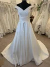 Ball Gown/Princess Off-the-shoulder Satin Sweep Train Wedding Dress With Ruched #UKM00028546