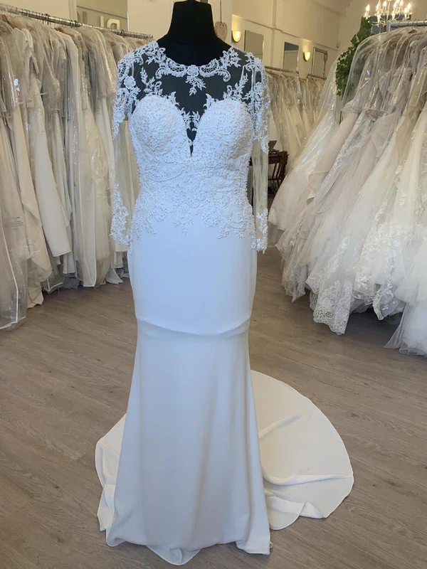 Sheath/Column Illusion Stretch Crepe Sweep Train Wedding Dress With Appliques Lace #UKM00028548