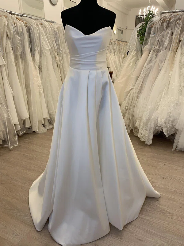 Ball Gown/Princess V-neck Satin Sweep Train Wedding Dress With Ruched #UKM00028553