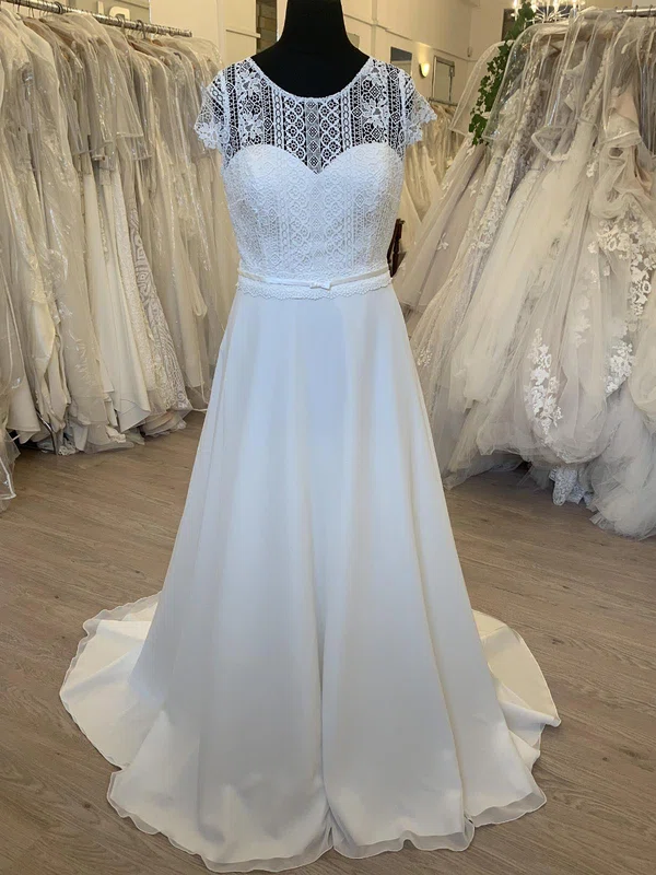 Ball Gown/Princess Illusion Lace Organza Sweep Train Wedding Dress #UKM00028557