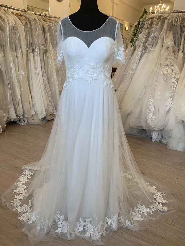 Ball Gown/Princess Illusion Tulle Sweep Train Wedding Dress With Appliques Lace #UKM00028559