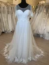 Ball Gown/Princess Illusion Tulle Sweep Train Wedding Dress With Appliques Lace #UKM00028559