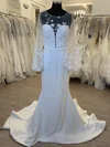 Sheath/Column Illusion Stretch Crepe Sweep Train Wedding Dress With Split Front #UKM00028563