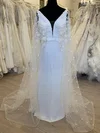 Sheath/Column V-neck Chiffon Court Train Wedding Dress With Flower(s) #UKM00028566