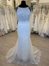Trumpet/Mermaid Scoop Neck Lace Sweep Train Wedding Dress #UKM00028577