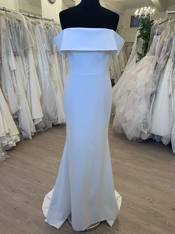 Sheath/Column Off-the-shoulder Stretch Crepe Sweep Train Wedding Dress #UKM00028578