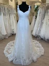 Ball Gown/Princess V-neck Lace Tulle Court Train Wedding Dress With Ruched #UKM00028582