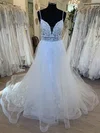 Ball Gown/Princess V-neck Tulle Court Train Wedding Dress With Appliques Lace #UKM00028583