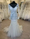Trumpet/Mermaid Illusion Tulle Sweep Train Wedding Dress With Appliques Lace #UKM00028584