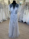 Sheath/Column Illusion Tulle Floor-length Wedding Dress With Ruffles #UKM00028589