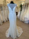 Sheath/Column Illusion Lace Sweep Train Wedding Dress #UKM00028598