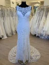 Sheath/Column Illusion Lace Tulle Sweep Train Wedding Dress #UKM00028601