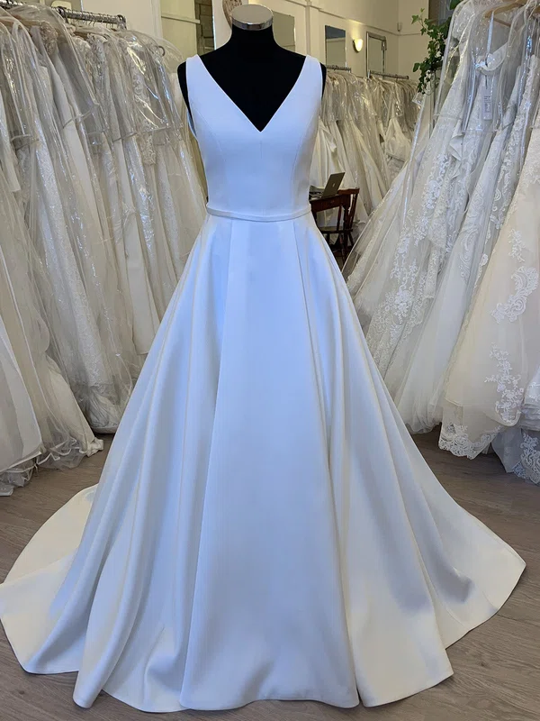 Ball Gown/Princess V-neck Satin Sweep Train Wedding Dress #UKM00028606