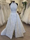 Ball Gown/Princess Halter Satin Sweep Train Wedding Dress With Split Front #UKM00028610