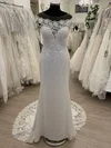 Sheath/Column Illusion Stretch Crepe Sweep Train Wedding Dress With Pearl Detailing #UKM00028616
