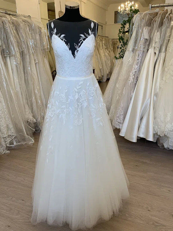 Ball Gown/Princess Illusion Tulle Floor-length Wedding Dress With Ruched #UKM00028621