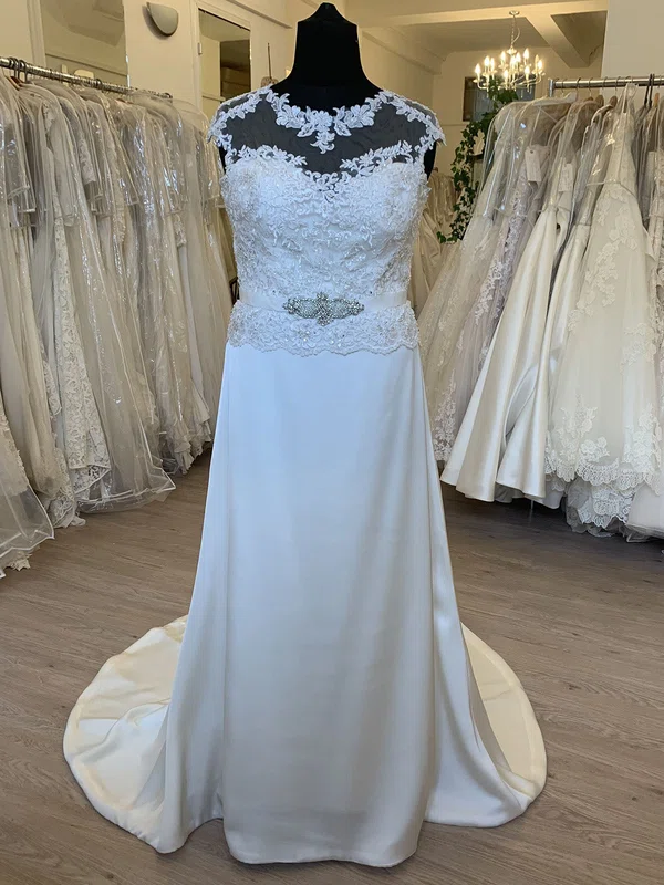 Sheath/Column Illusion Satin Sweep Train Wedding Dress With Beading #UKM00028622