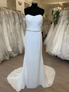Sheath/Column Sweetheart Chiffon Sweep Train Wedding Dress With Beading #UKM00028629