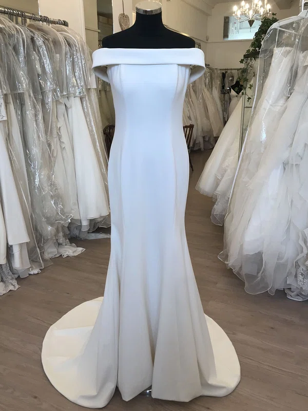 Trumpet/Mermaid Off-the-shoulder Stretch Crepe Sweep Train Wedding Dress #UKM00028632