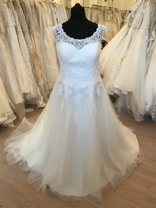 Ball Gown/Princess Illusion Tulle Sweep Train Wedding Dress With Appliques Lace #UKM00028634