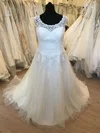 Ball Gown/Princess Illusion Tulle Sweep Train Wedding Dress With Appliques Lace #UKM00028634