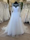 Ball Gown/Princess Illusion Satin Tulle Sweep Train Wedding Dress With Beading #UKM00028635