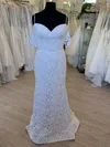 Sheath/Column V-neck Lace Sweep Train Wedding Dress With Pearl Detailing #UKM00028637