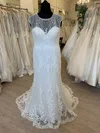 Sheath/Column Illusion Tulle Sweep Train Wedding Dress With Pearl Detailing #UKM00028651
