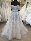 Ball Gown/Princess Sweetheart Lace Tulle Sweep Train Wedding Dress With Flower(s) #UKM00028653