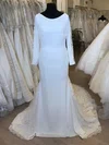 Sheath/Column Scoop Neck Chiffon Sweep Train Wedding Dress With Appliques Lace #UKM00028662
