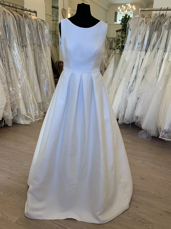 Ball Gown/Princess Scoop Neck Satin Sweep Train Wedding Dress With Lace #UKM00028665