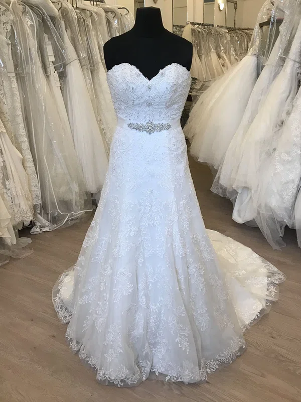 Ball Gown/Princess Sweetheart Lace Tulle Sweep Train Wedding Dress With Beading #UKM00028668