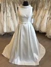 Ball Gown/Princess High Neck Satin Sweep Train Wedding Dress With Bow #UKM00028670